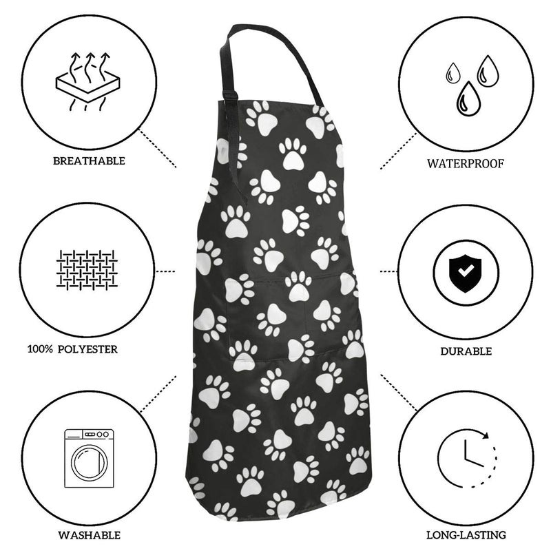 Abucaky Dog Animal Paws Print Waterproof Apron for Adults Chef Bib With Roomy Pocket for Kitchen BBQ Crafting Drawing - Image 5